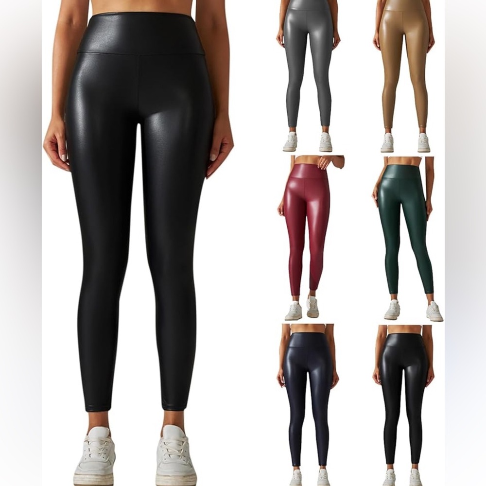 Retro Gong Lot Of 4 Faux Leather High Waisted Stretch Leggings. Size XL
